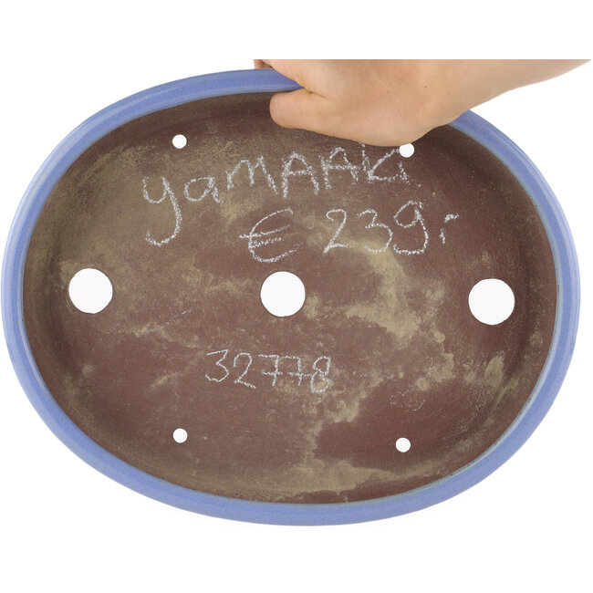 Oval blue bonsai pot by Yamaaki - 285 x 225 x 45 mm