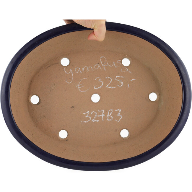 Pot à bonsaï ovale bleu par Yamafusa - 345 x 272 x 87 mm