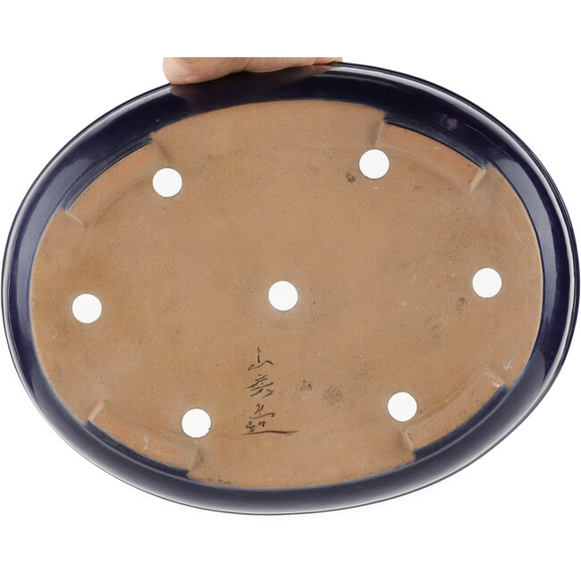 Oval blue bonsai pot by Yamafusa - 345 x 272 x 87 mm