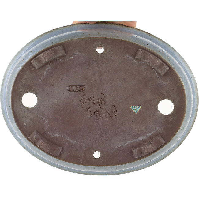 Oval blue bonsai pot by Yamaaki - 313 x 243 x 88 mm