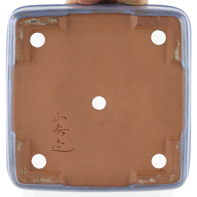 Square blue bonsai pot by Yamafusa - 238 x 237 x 90 mm