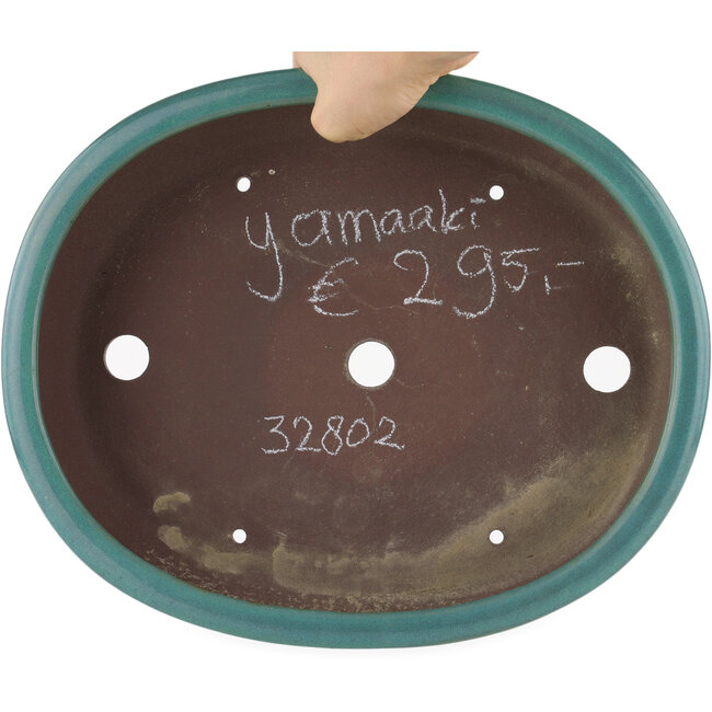 Pot à bonsaï ovale turquoise par Yamaaki - 340 x 280 x 78 mm