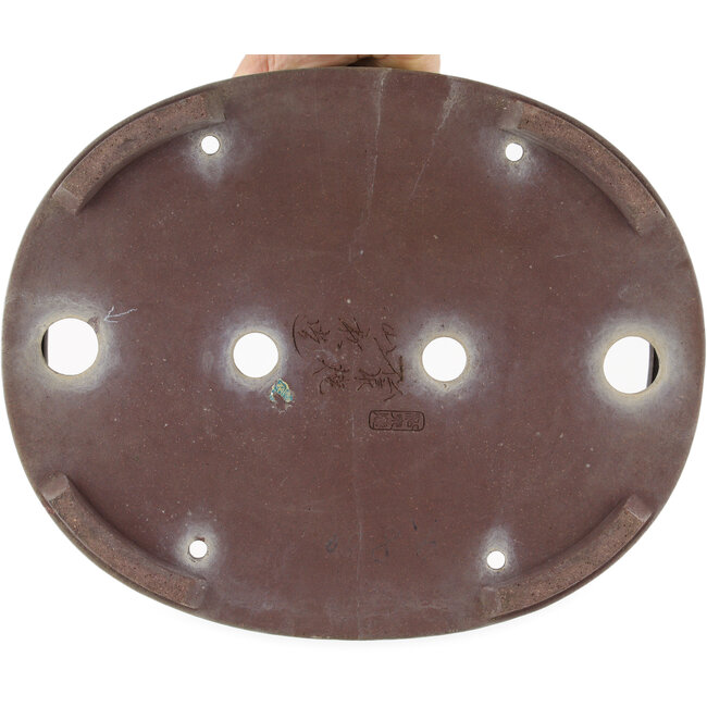 Ovale blauwe bonsaipot van Yamaaki - 341 x 281 x 86 mm