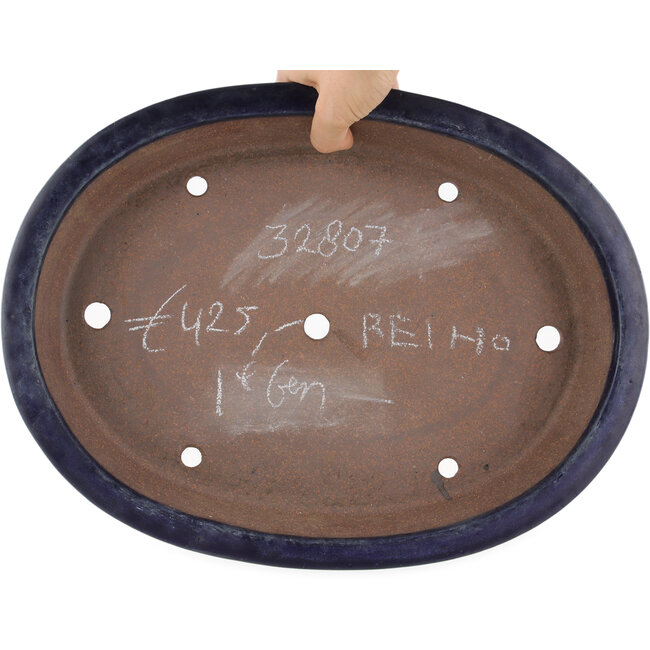 Ovale blauwe bonsaipot van Reiho, eerste generatie - 382 x 288 x 58 mm