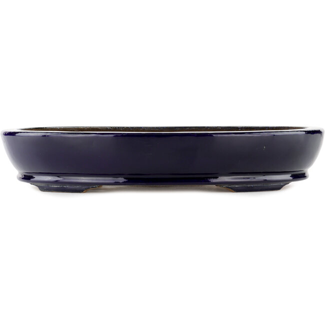 Oval blue bonsai pot by Hattori - 370 x 285 x 66 mm