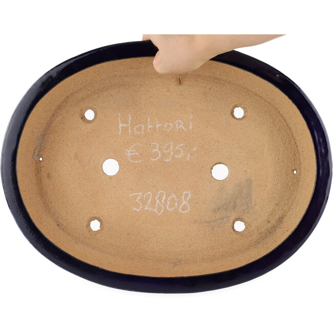 Pot à bonsaï ovale bleu par Hattori - 370 x 285 x 66 mm
