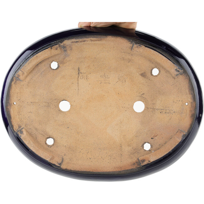 Pot à bonsaï ovale bleu par Hattori - 370 x 285 x 66 mm