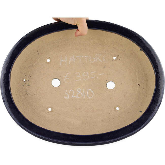 Oval blue bonsai pot by Hattori - 385 x 295 x 80 mm