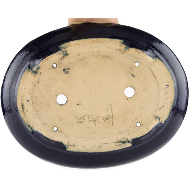 Pot à bonsaï ovale bleu par Hattori - 385 x 295 x 80 mm