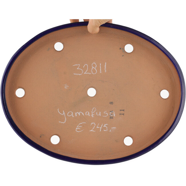 Pot à bonsaï ovale bleu par Yamafusa - 344 x 263 x 35 mm