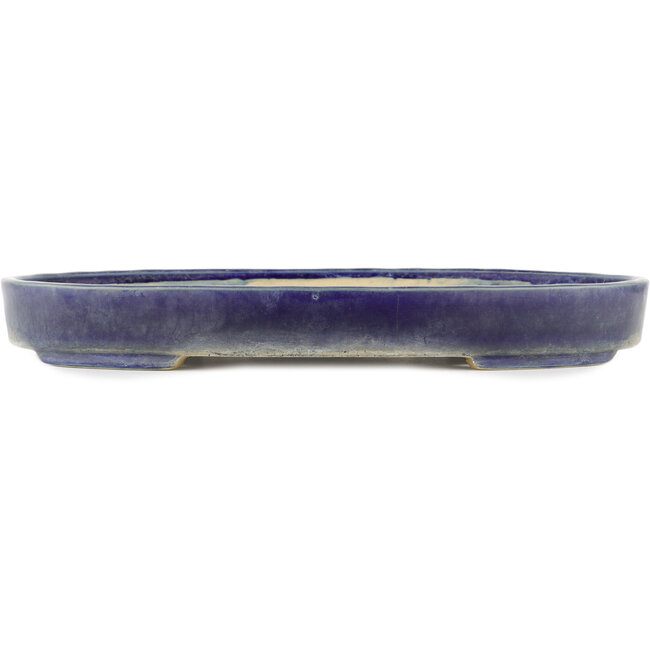 Oval blue bonsai pot by Terahata Satomi Mazan - 395 x 297 x 50 mm