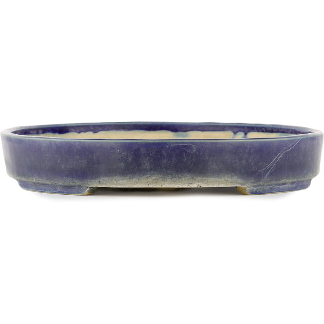 Ovale blauwe bonsaipot van Terahata Satomi Mazan - 395 x 297 x 50 mm