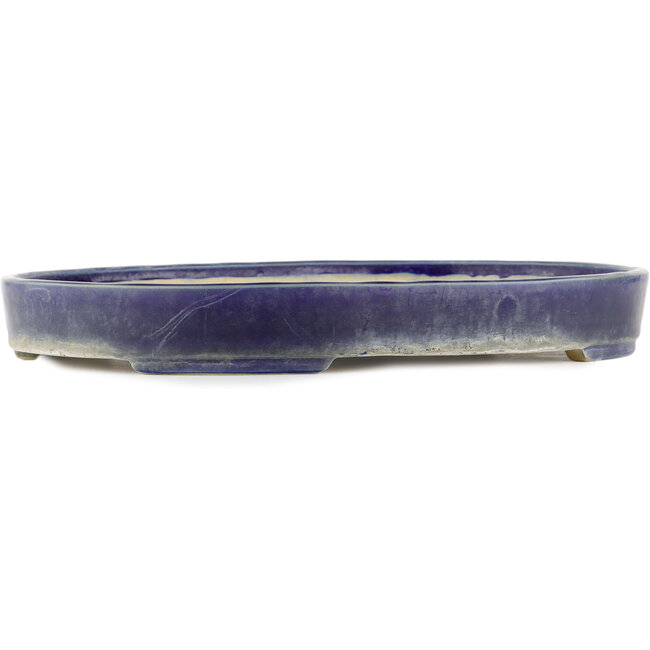 Oval blue bonsai pot by Terahata Satomi Mazan - 395 x 297 x 50 mm