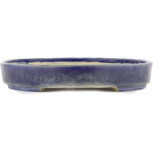 Oval blue bonsai pot by Terahata Satomi Mazan - 395 x 297 x 50 mm