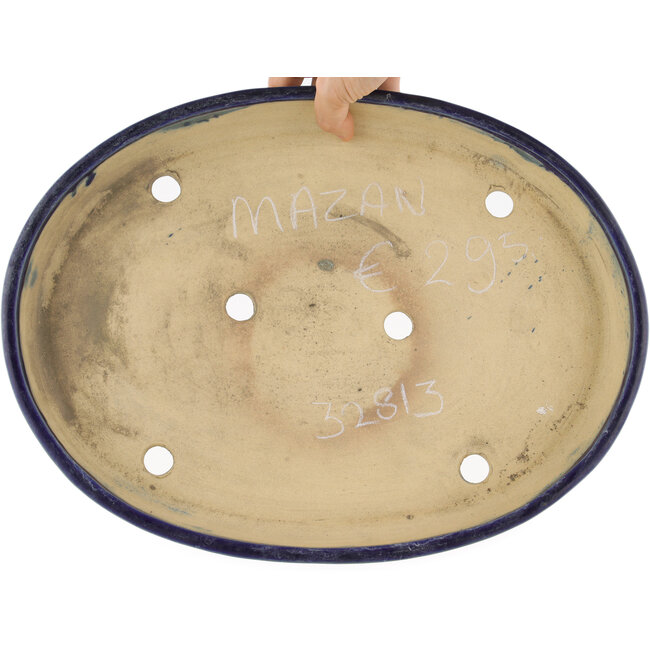 Pot à bonsaï ovale bleu par Terahata Satomi Mazan - 395 x 297 x 50 mm