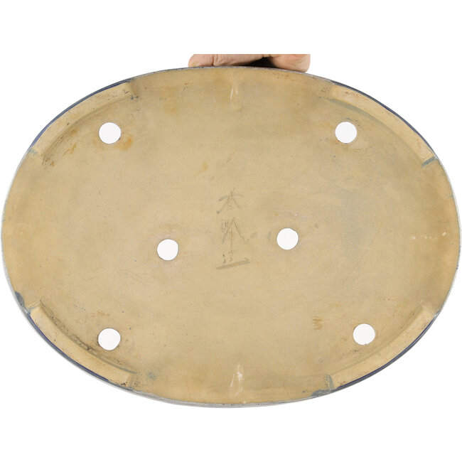 Ovaler blauer Bonsai-Topf von Terahata Satomi Mazan - 395 x 297 x 50 mm