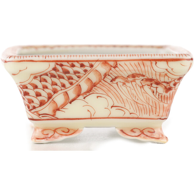 Rechthoekige witte en rode bonsaipot van Kutani - 92 x 74 x 33 mm
