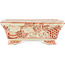 Rectangular white and red bonsai pot by Kutani - 92 x 74 x 33 mm