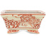 Rectangular white and red bonsai pot by Kutani - 92 x 74 x 33 mm