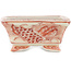 Pot à bonsaï rectangulaire blanc et rouge par Kutani - 92 x 74 x 33 mm