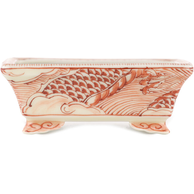 Rechteckiger weiß-roter Bonsai-Topf von Kutani - 92 x 74 x 33 mm