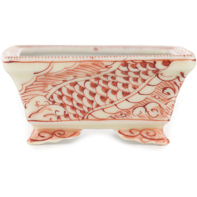 Rectangular white and red bonsai pot by Kutani - 92 x 74 x 33 mm