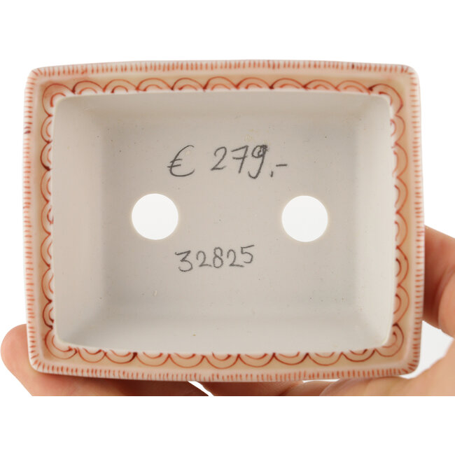 Rechthoekige witte en rode bonsaipot van Kutani - 92 x 74 x 33 mm