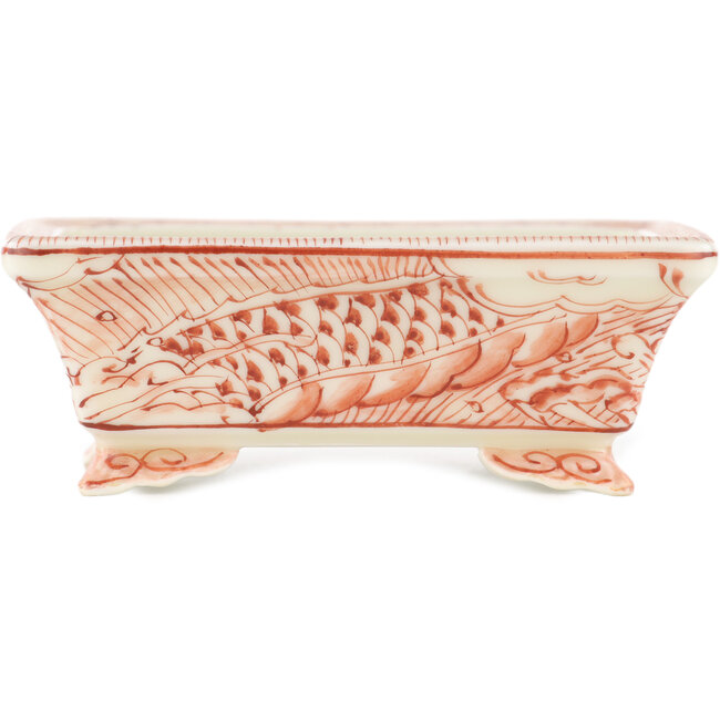 Pot à bonsaï rectangulaire blanc et rouge par Kutani - 92 x 74 x 33 mm