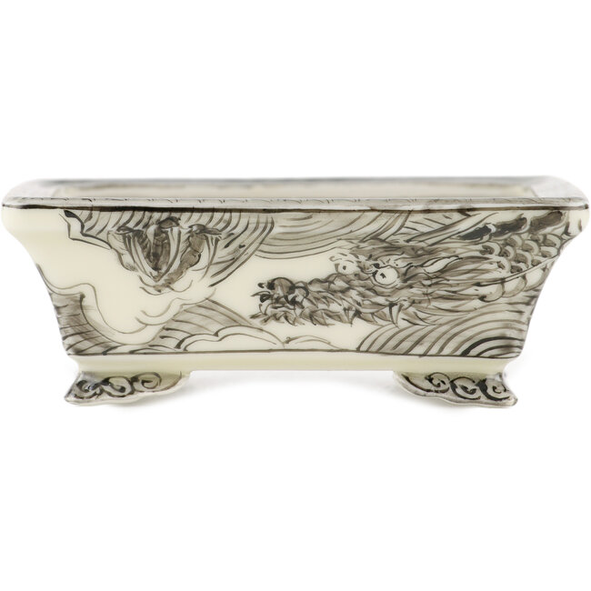 Vaso bonsai rettangolare bianco e nero di Kutani - 92 x 74 x 33 mm