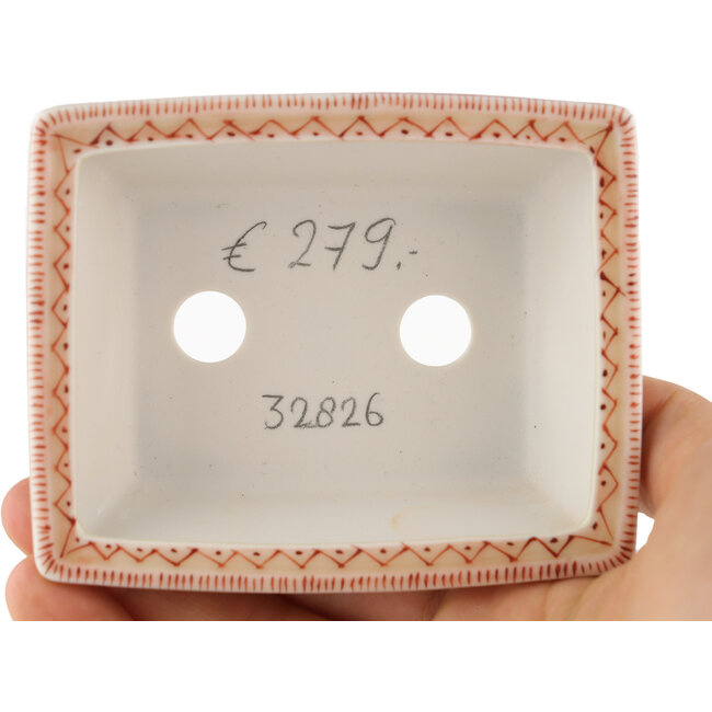 Rechthoekige witte en rode bonsaipot van Kutani - 92 x 74 x 33 mm