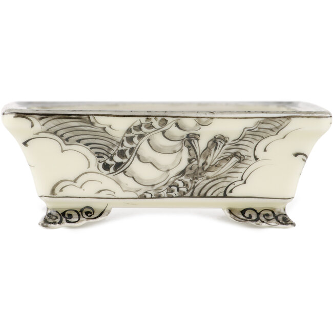 Rechteckiger weißer und schwarzer Bonsai-Topf von Kutani - 92 x 74 x 33 mm