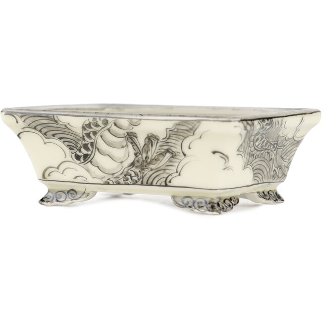 Rectangular white and black bonsai pot by Kutani - 92 x 74 x 33 mm