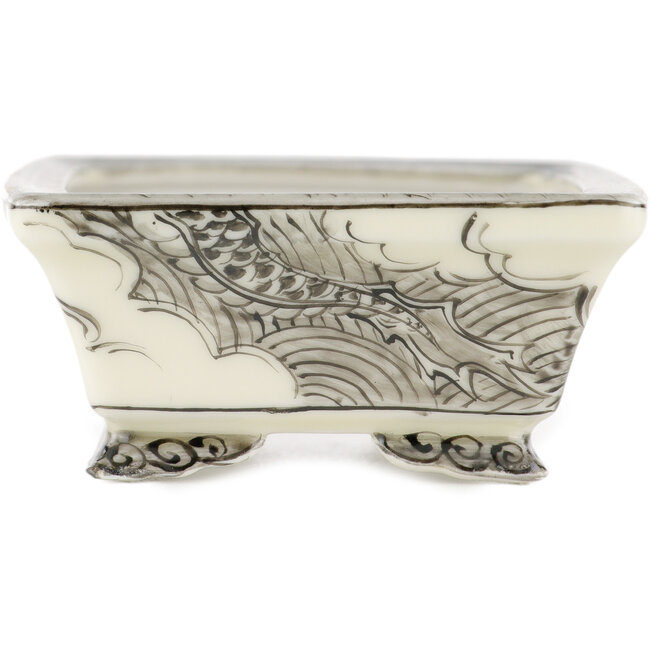 Pot à bonsaï rectangulaire blanc et noir par Kutani - 92 x 74 x 33 mm