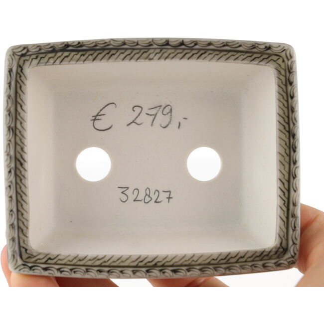 Rechthoekige witte en zwarte bonsaipot van Kutani - 92 x 74 x 33 mm