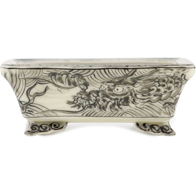 Rechteckiger weißer und schwarzer Bonsai-Topf von Kutani - 92 x 74 x 33 mm