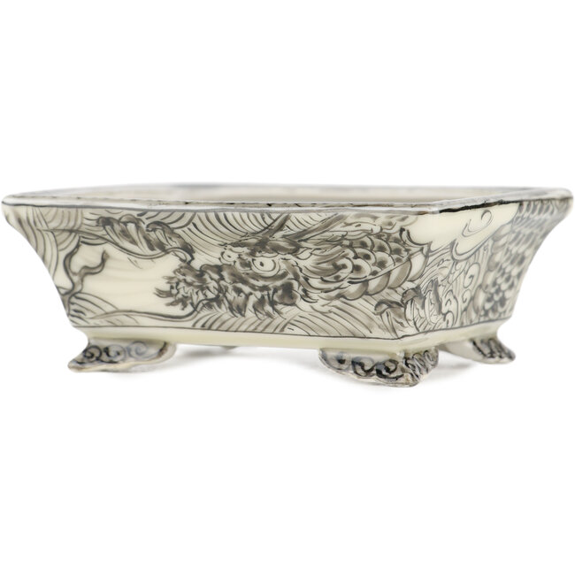 Rechteckiger weißer und schwarzer Bonsai-Topf von Kutani - 92 x 74 x 33 mm