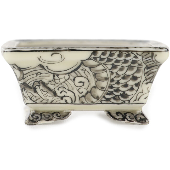 Rechteckiger weißer und schwarzer Bonsai-Topf von Kutani - 92 x 74 x 33 mm