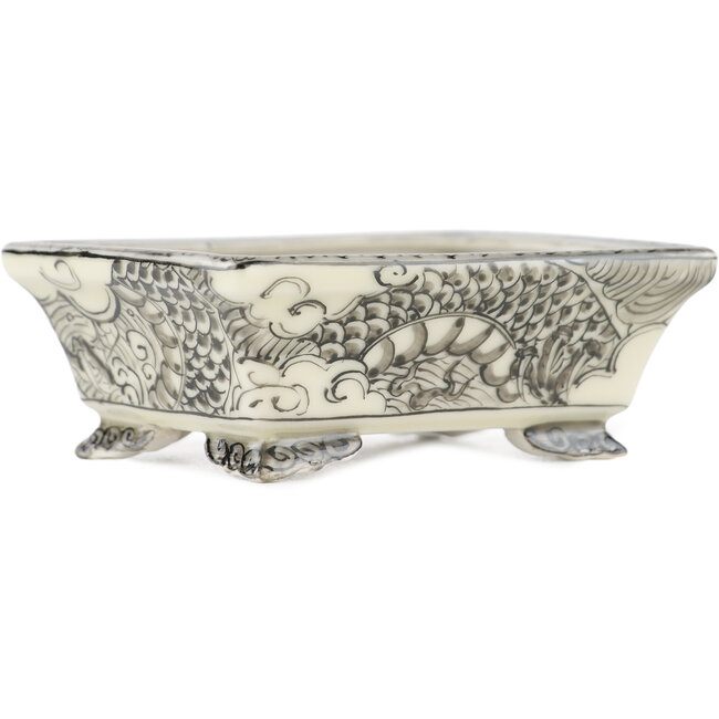 Rechteckiger weißer und schwarzer Bonsai-Topf von Kutani - 92 x 74 x 33 mm