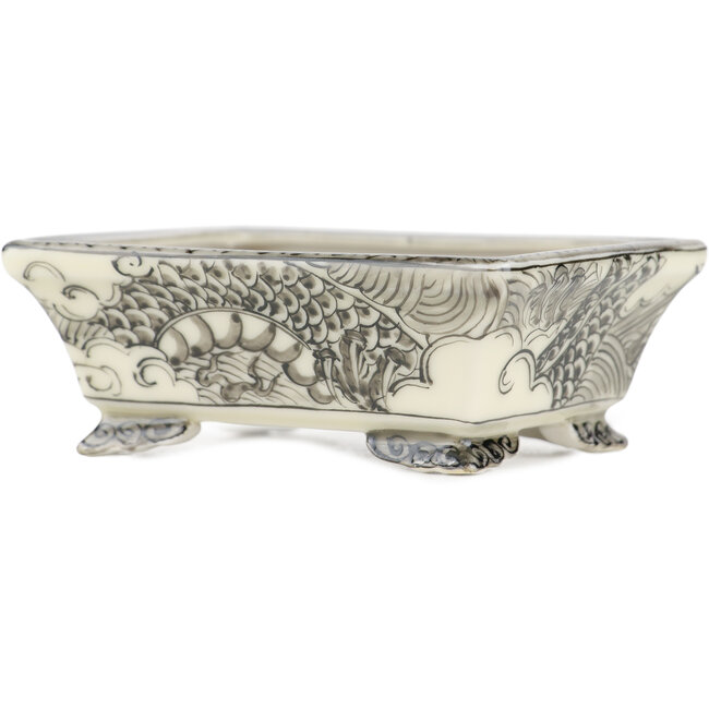 Rechthoekige witte en zwarte bonsaipot van Kutani - 92 x 74 x 33 mm