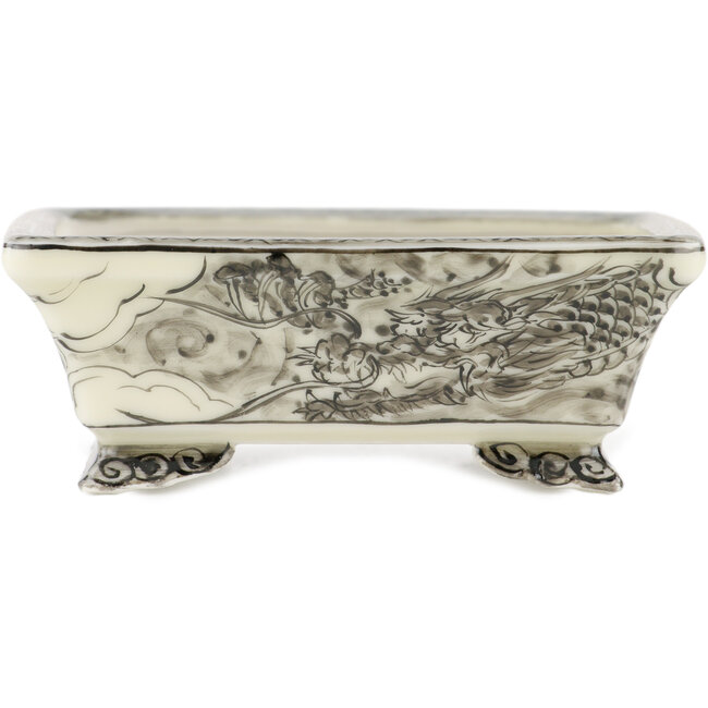 Rechteckiger weißer und schwarzer Bonsai-Topf von Kutani - 92 x 74 x 33 mm