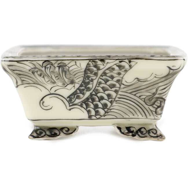 Rectangular white and black bonsai pot by Kutani - 92 x 74 x 33 mm