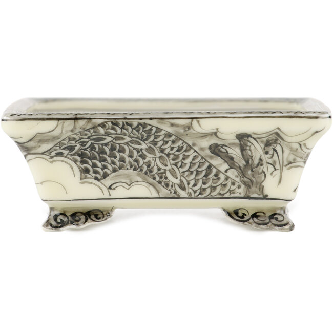 Rechthoekige witte en zwarte bonsaipot van Kutani - 92 x 74 x 33 mm