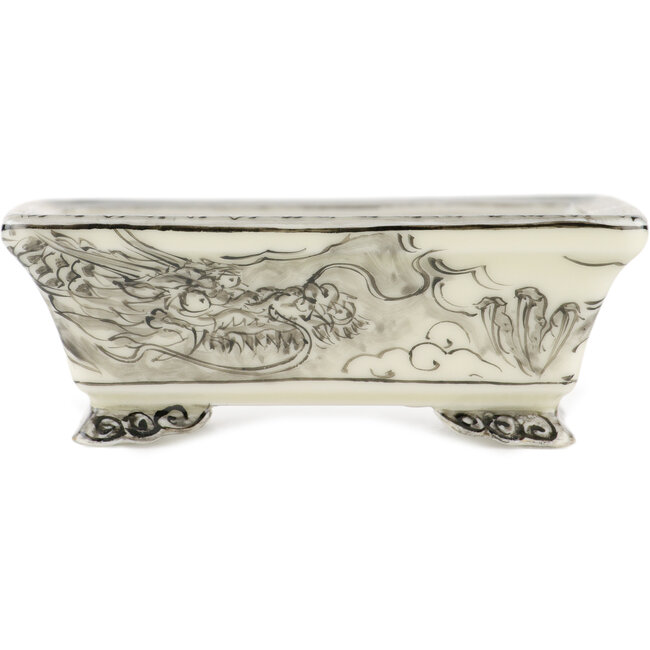 Rectangular white and black bonsai pot by Kutani - 92 x 74 x 33 mm