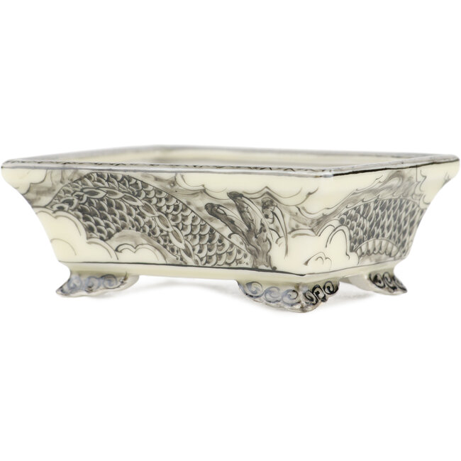 Rectangular white and black bonsai pot by Kutani - 92 x 74 x 33 mm