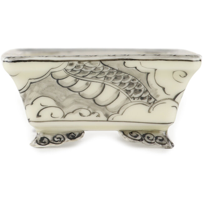 Rechthoekige witte en zwarte bonsaipot van Kutani - 92 x 74 x 33 mm