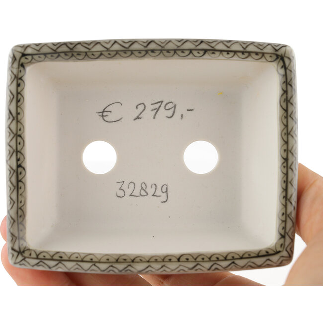 Vaso bonsai rettangolare bianco e nero di Kutani - 92 x 74 x 33 mm