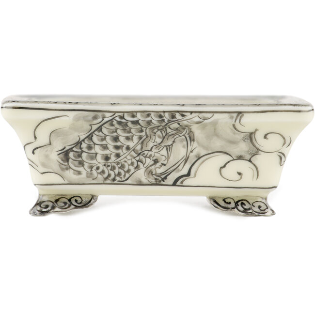 Pot à bonsaï rectangulaire blanc et noir par Kutani - 92 x 74 x 33 mm