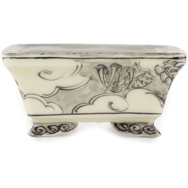 Rectangular white and black bonsai pot by Kutani - 92 x 74 x 33 mm