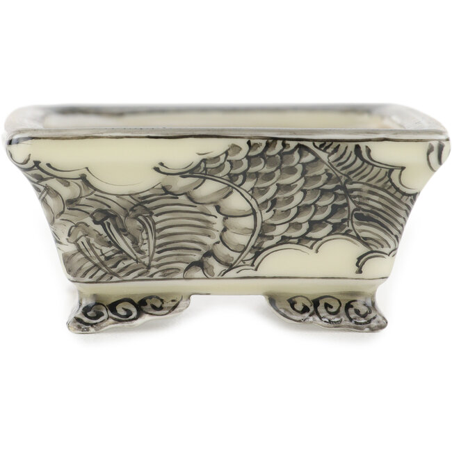 Rechteckiger weißer und schwarzer Bonsai-Topf von Kutani - 92 x 74 x 33 mm