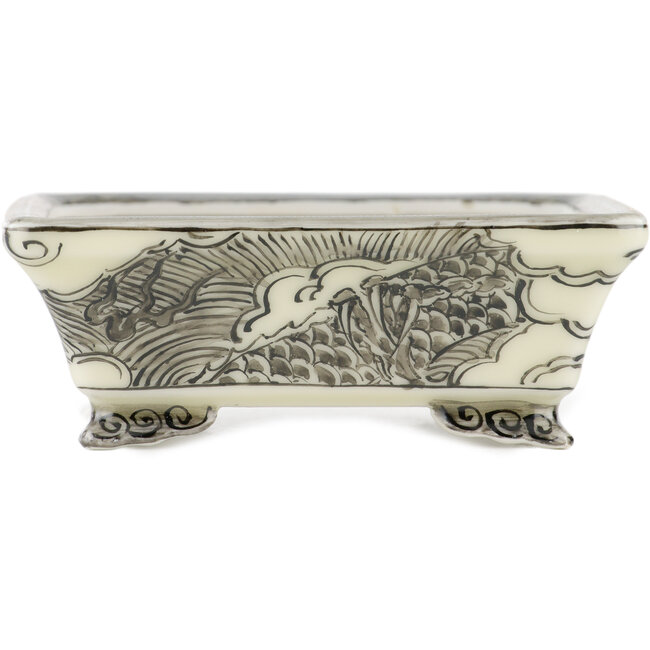Rectangular white and black bonsai pot by Kutani - 92 x 74 x 33 mm